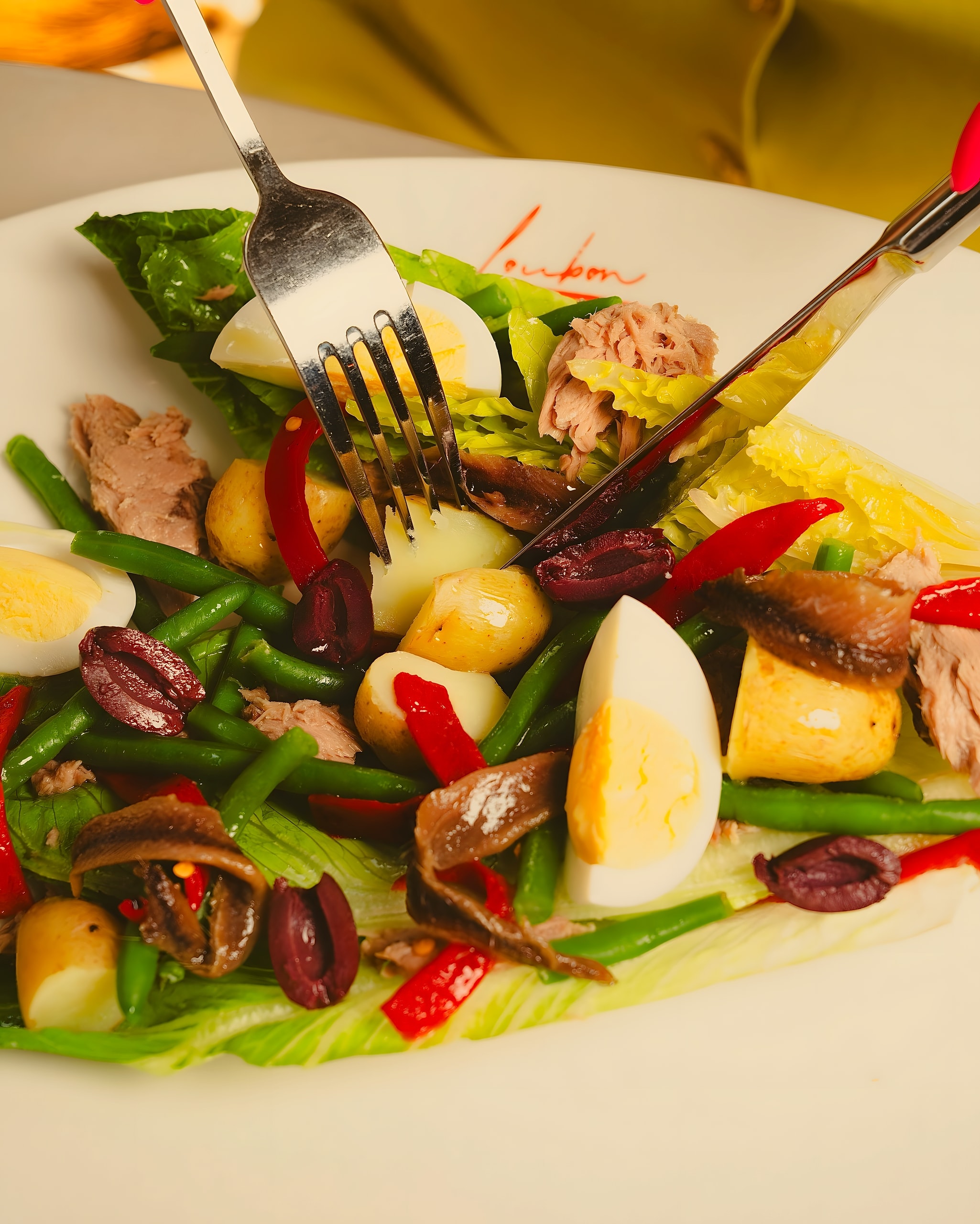 La niçoise de Loubon : thon, œufs mollets, olives et anchois